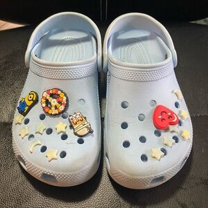 Kids Light Blue CROCS With Fun Charms Size 3
